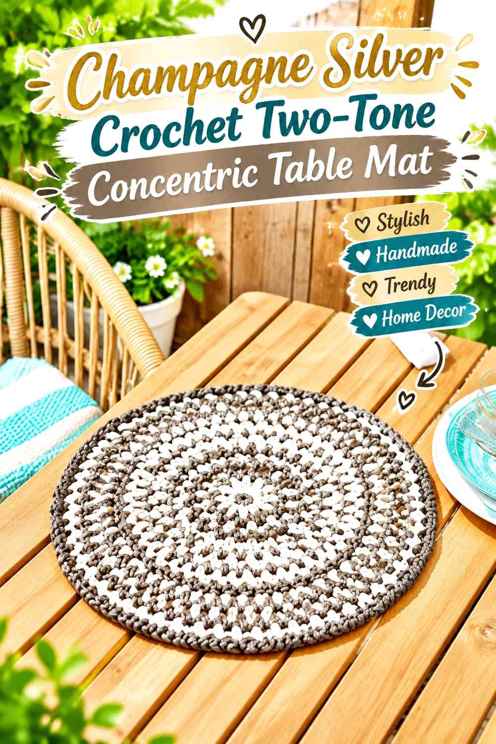 Champagne Silver Crochet Two-Tone Concentric Table Mat