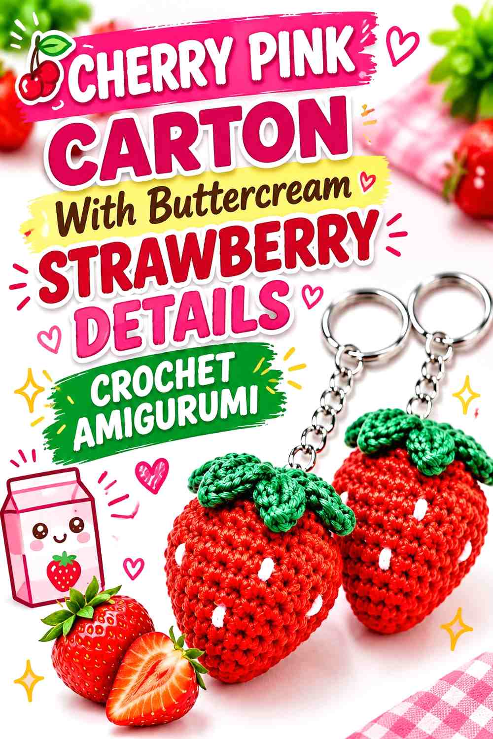 Cherry Pink Carton With Buttercream Strawberry Details Crochet Amigurumi