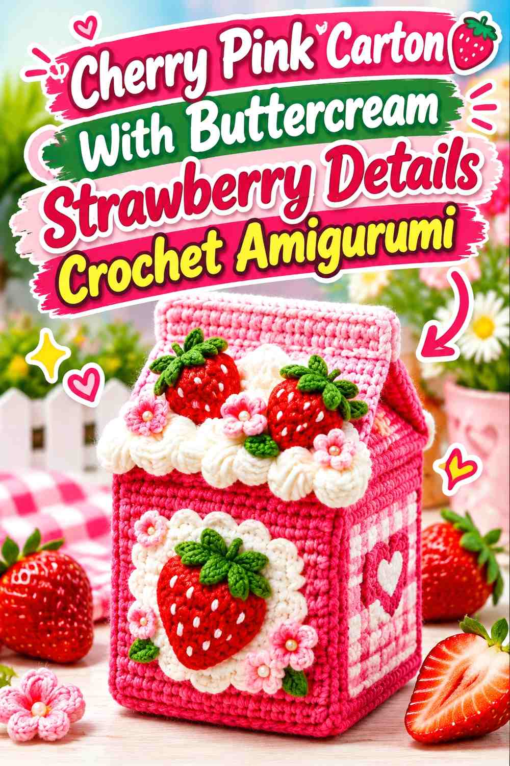 Cherry Pink Carton With Buttercream Strawberry Details Crochet Amigurumi