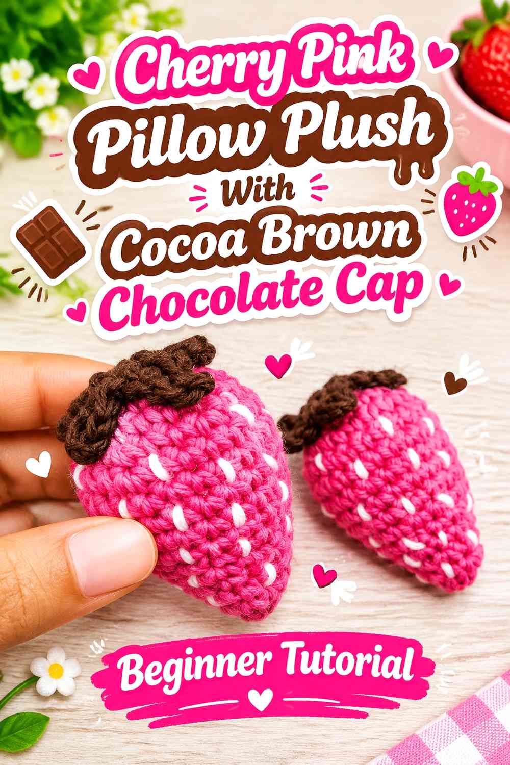 Cherry Pink Pillow Plush With Cocoa Brown Chocolate Cap