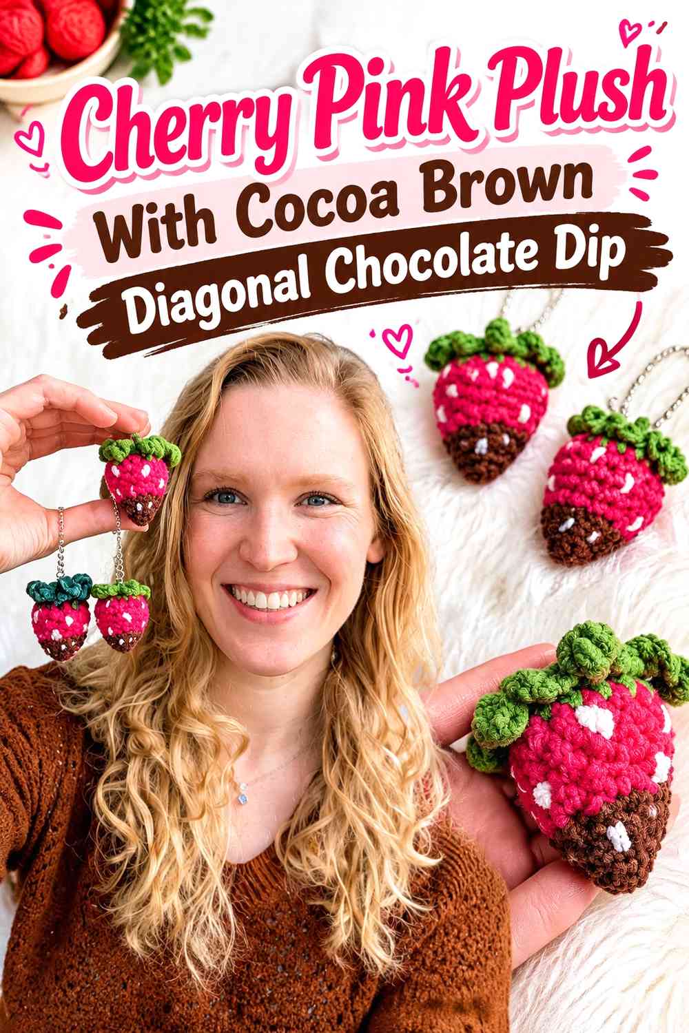 Cherry Pink Plush With Cocoa Brown Diagonal Chocolate Dip