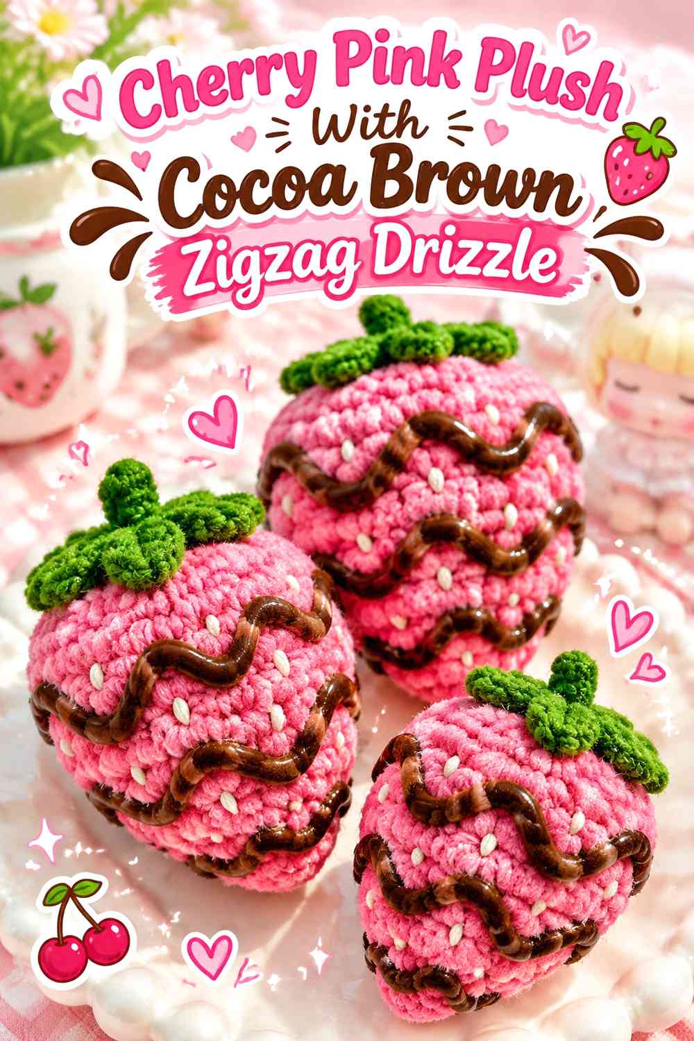 Cherry Pink Plush With Cocoa Brown Zigzag Drizzle