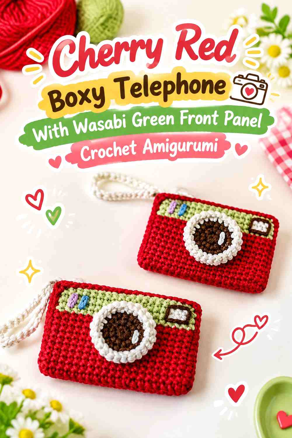 Cherry Red Boxy Telephone With Wasabi Green Front Panel Crochet Amigurumi