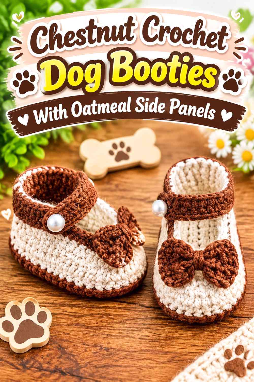 Chestnut Crochet Dog Booties With Oatmeal Side Panels