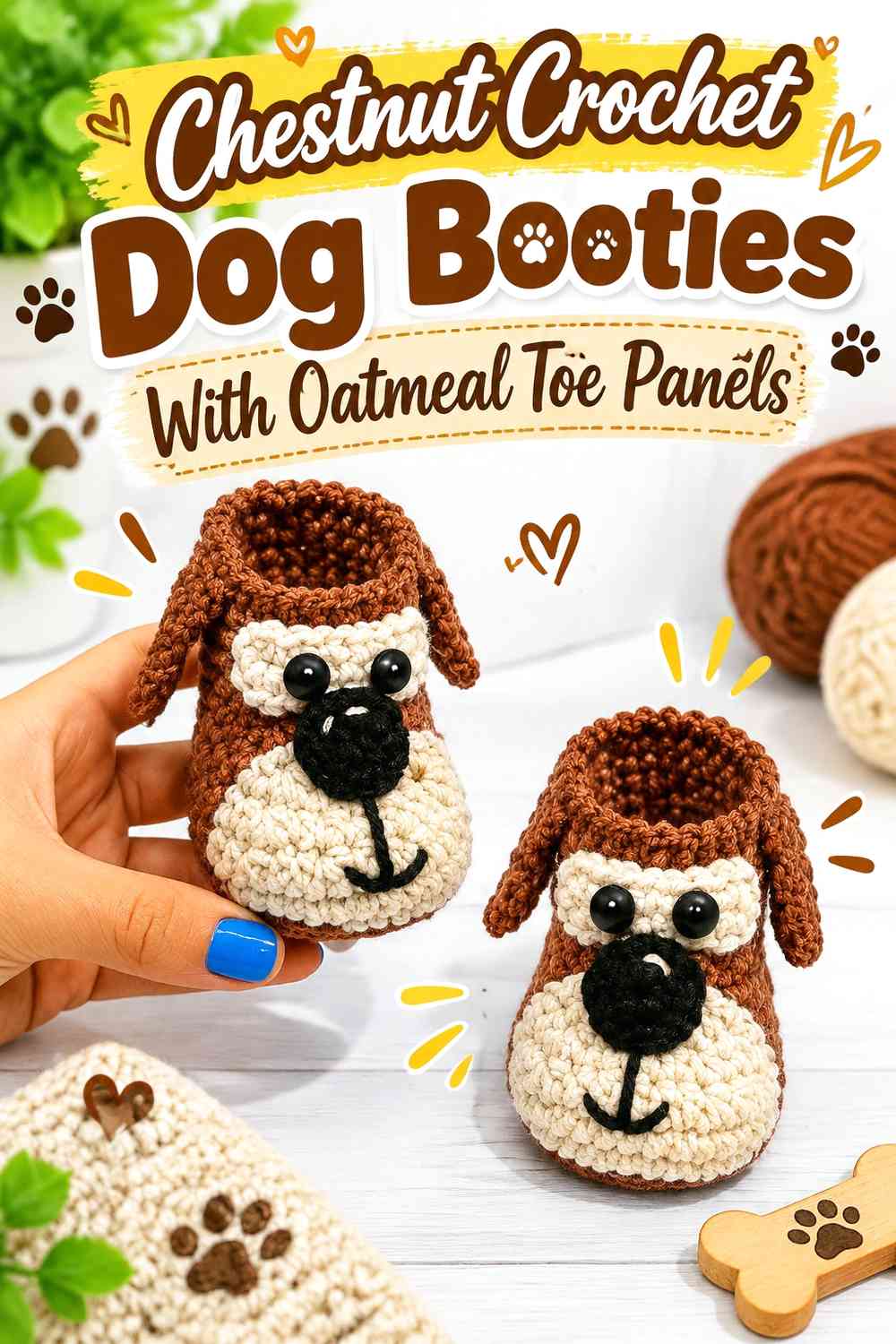 Chestnut Crochet Dog Booties With Oatmeal Toe Panels
