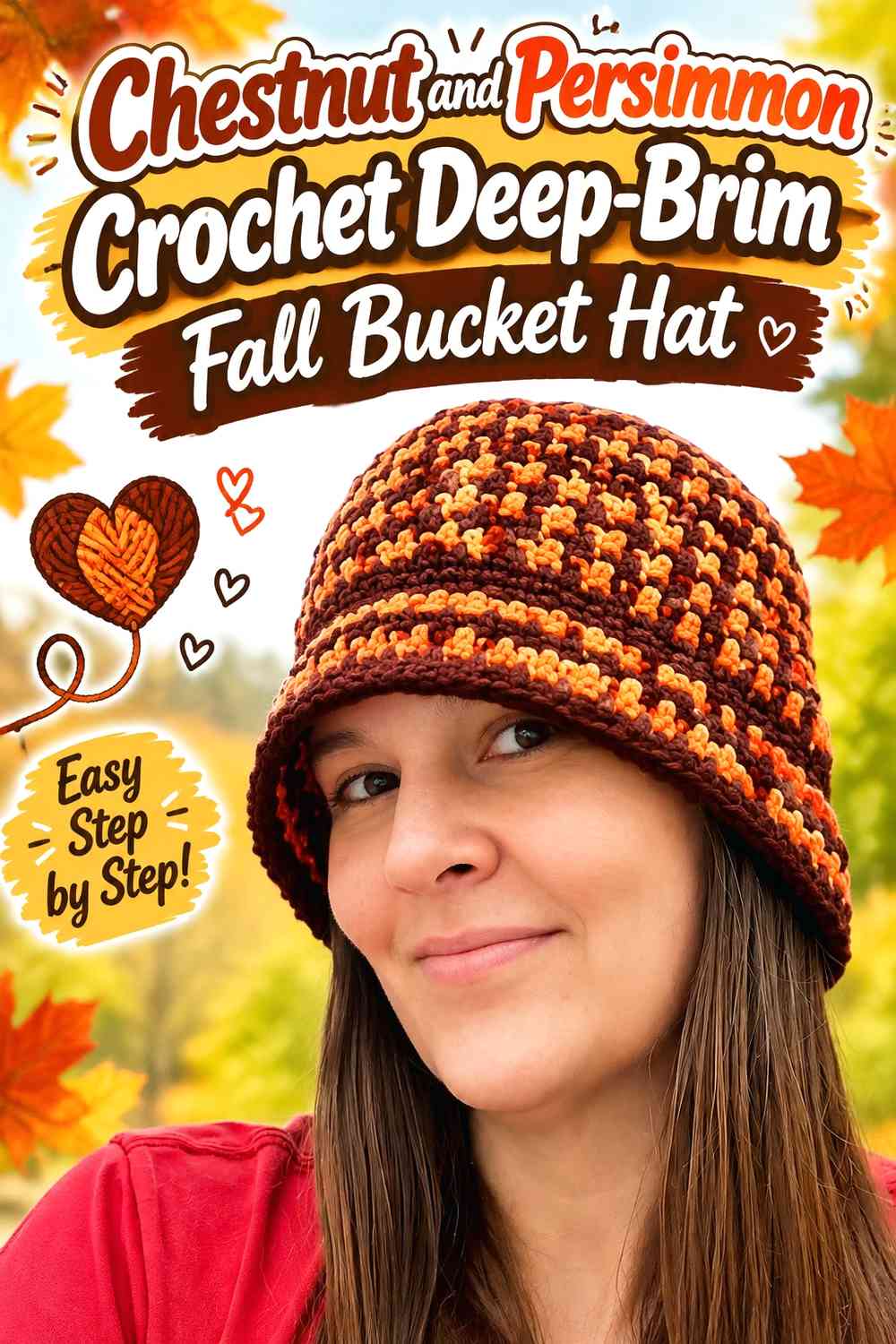 Chestnut and Persimmon Crochet Deep-Brim Fall Bucket Hat