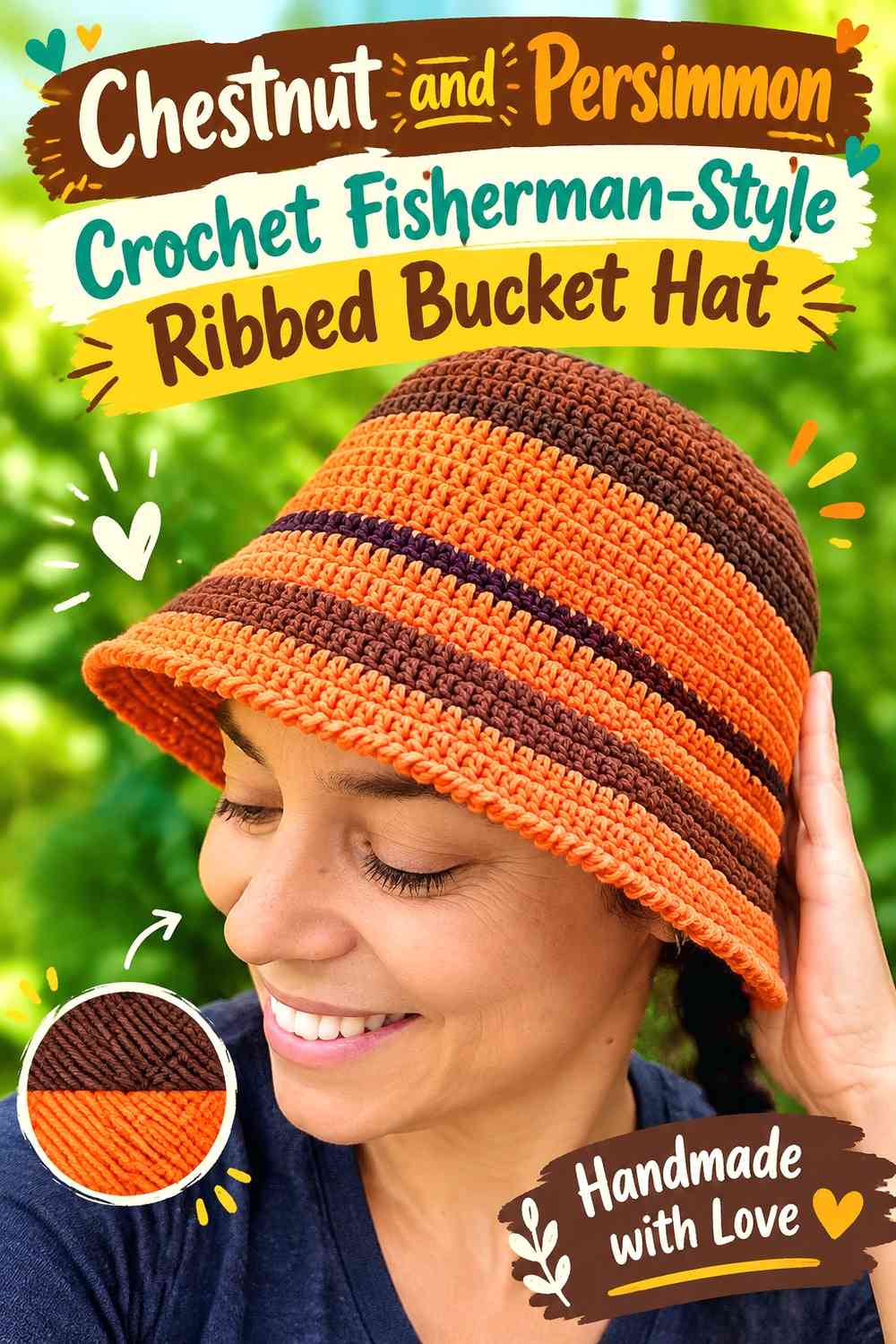 Chestnut and Persimmon Crochet Fisherman-Style Ribbed Bucket Hat