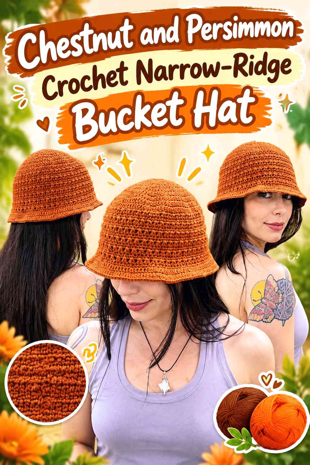 Chestnut and Persimmon Crochet Narrow-Ridge Bucket Hat