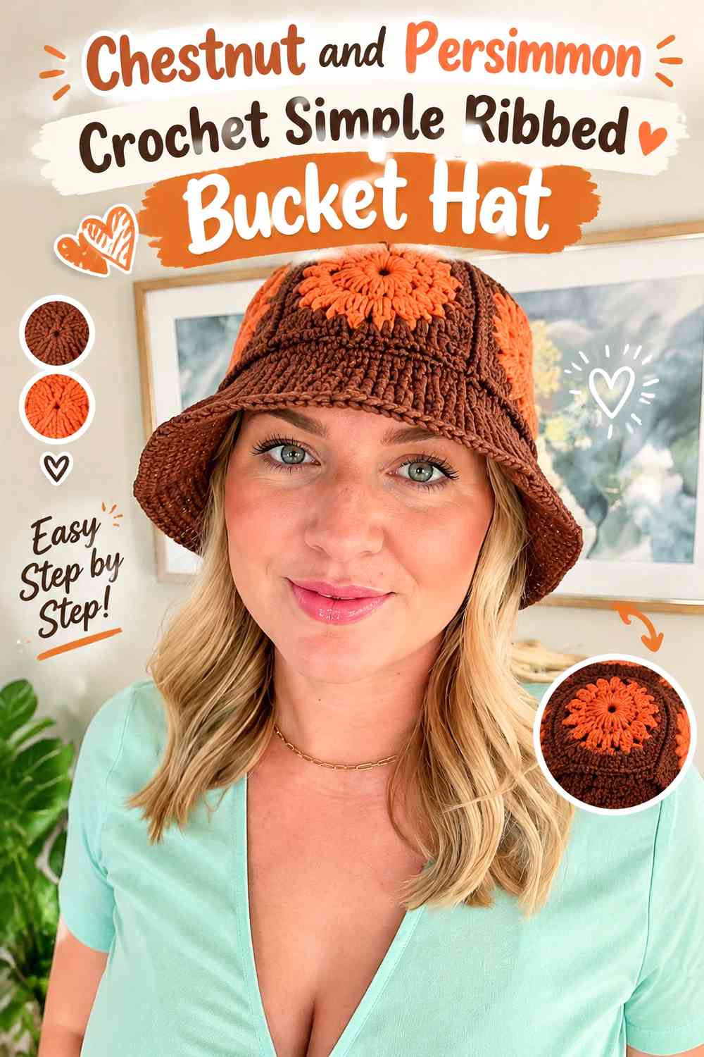 Chestnut and Persimmon Crochet Simple Ribbed Bucket Hat