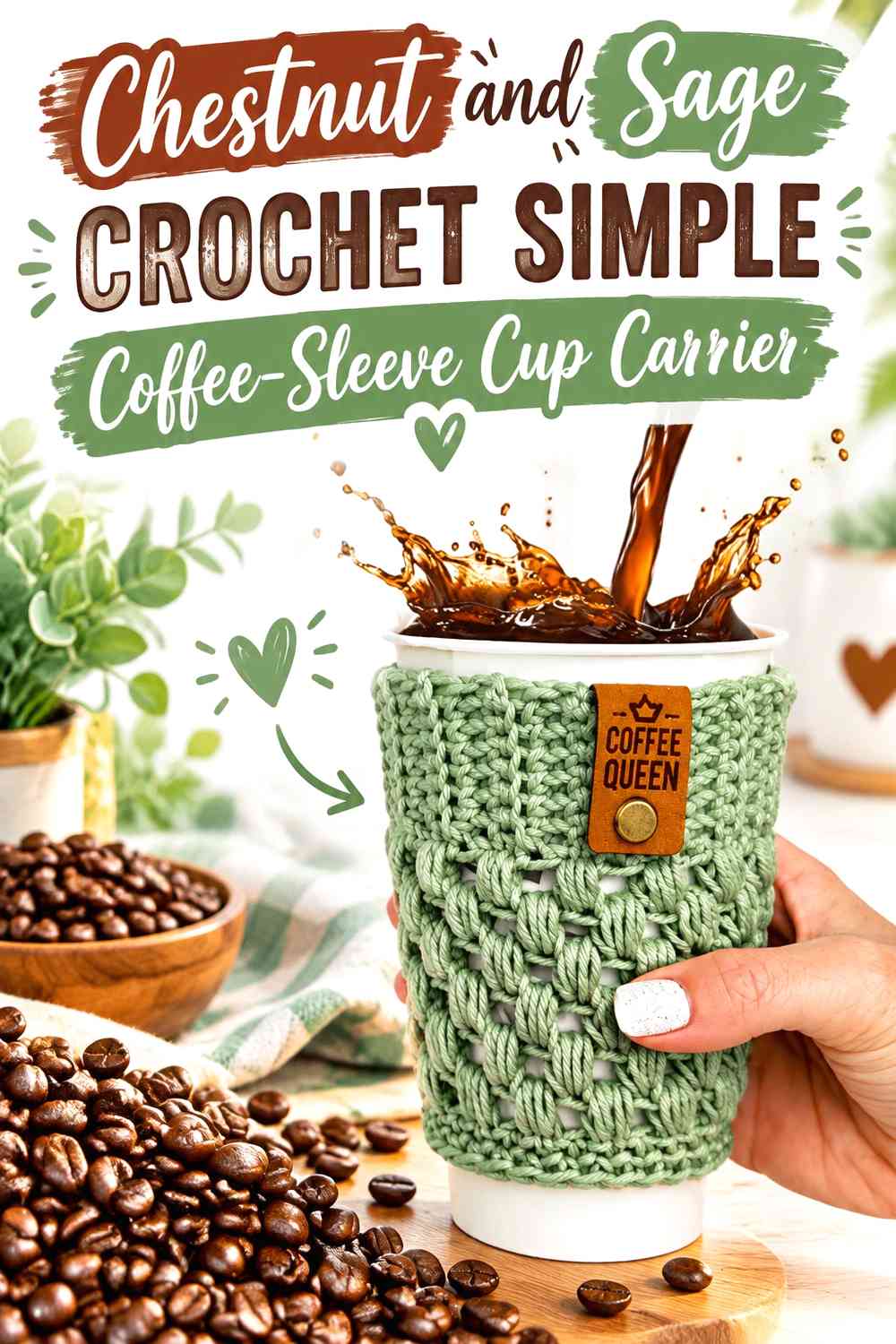 Chestnut and Sage Crochet Simple Coffee-Sleeve Cup Carrier