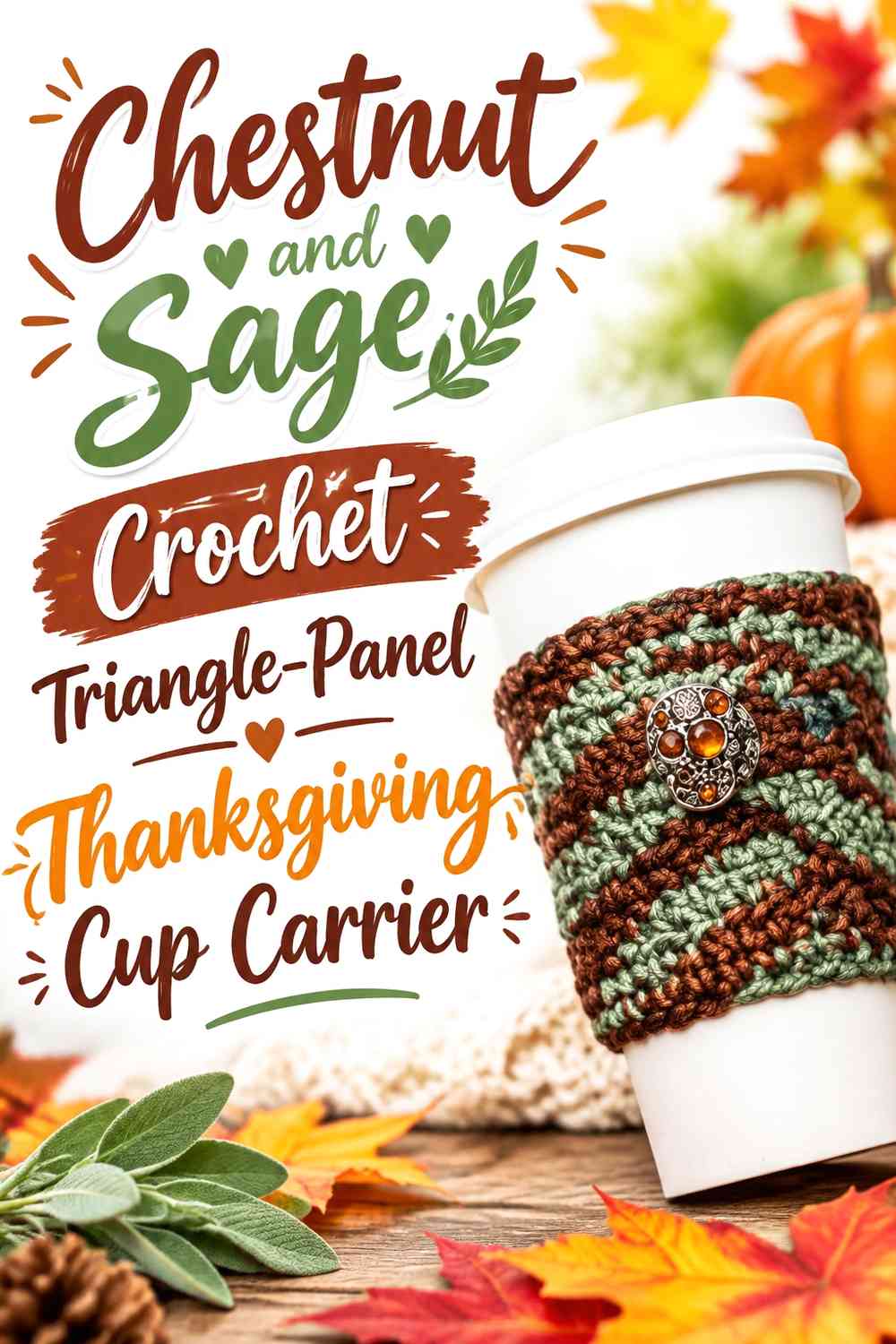 Chestnut and Sage Crochet Triangle-Panel Thanksgiving Cup Carrier