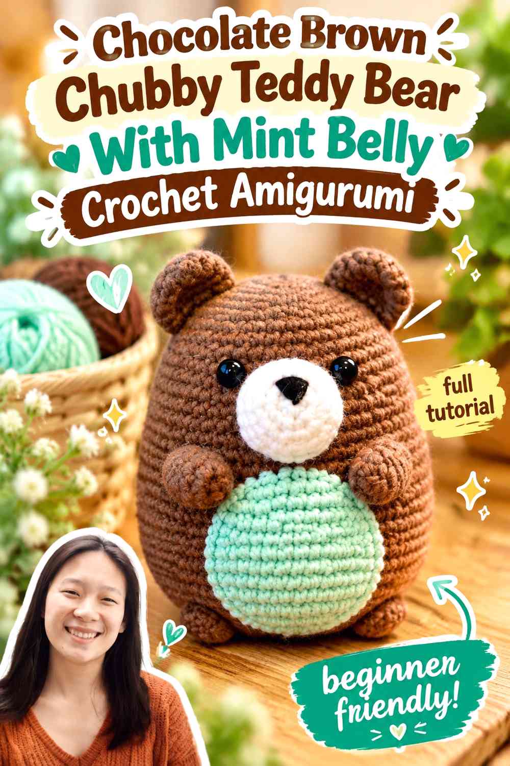 Chocolate Brown Chubby Teddy Bear With Mint Belly Crochet Amigurumi