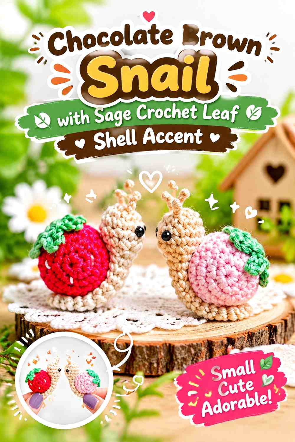 Chocolate Brown Snail with Sage Crochet Leaf Shell Accent