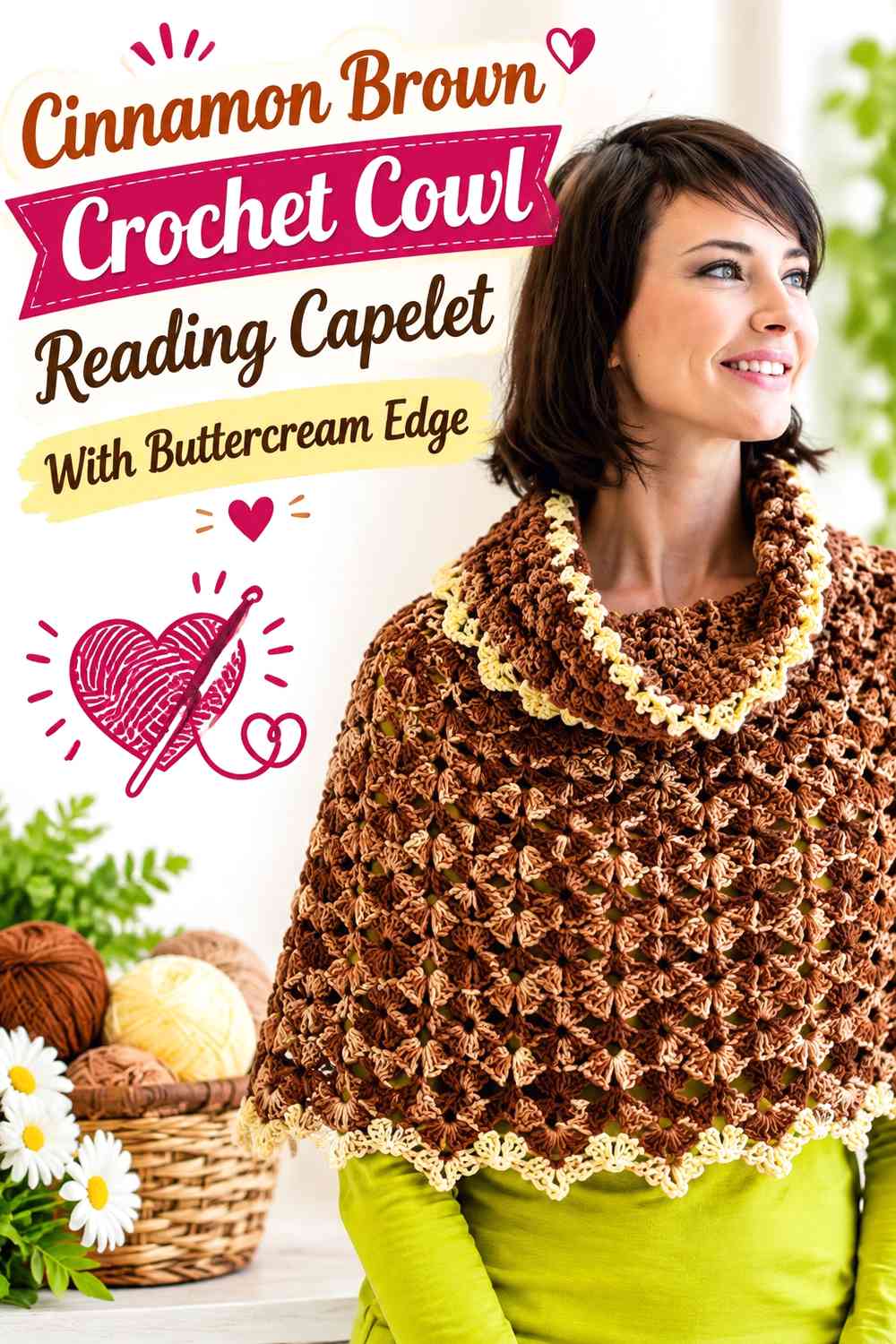 Cinnamon Brown Crochet Cowl Reading Capelet With Buttercream Edge