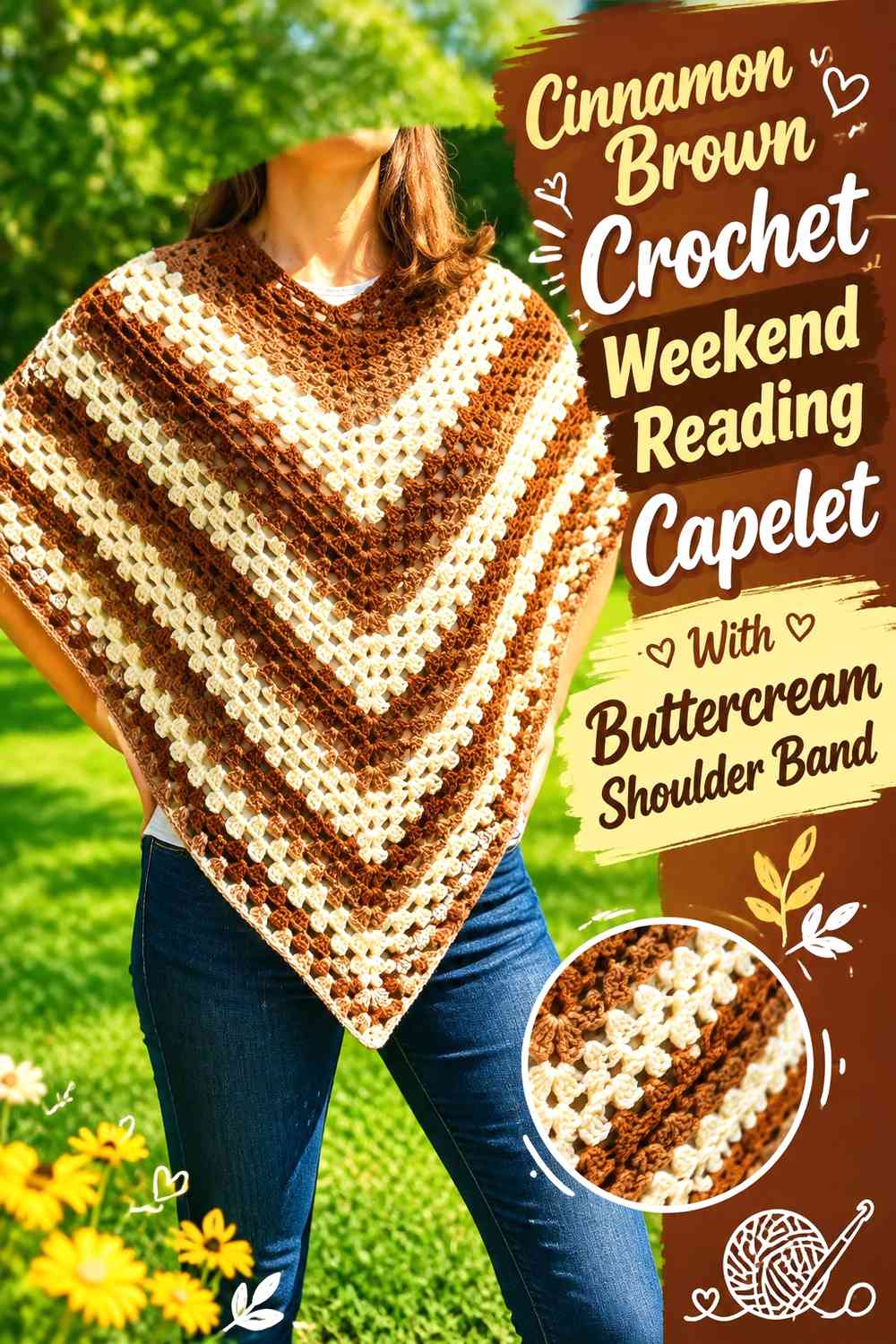 Cinnamon Brown Crochet Weekend Reading Capelet With Buttercream Shoulder Band