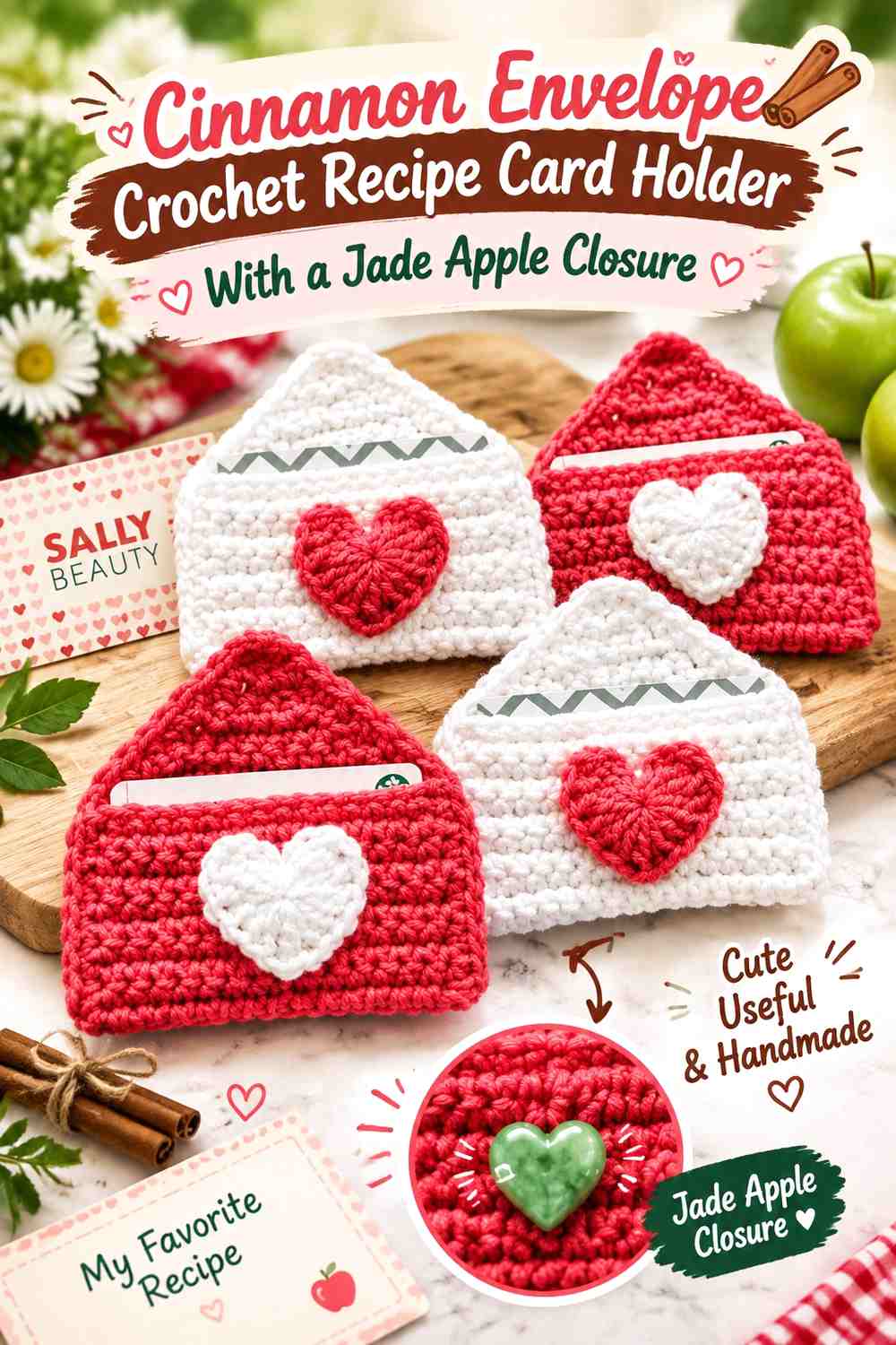 Cinnamon Envelope Crochet Recipe Card Holder With a Jade Apple Closure