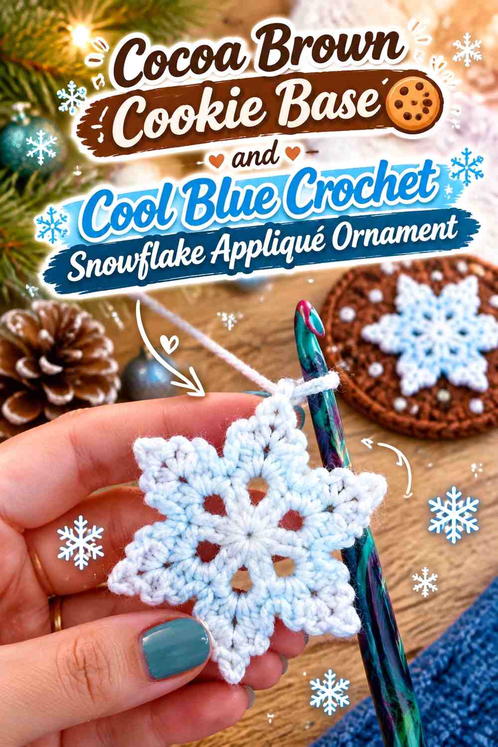Cocoa Brown Cookie Base and Cool Blue Crochet Snowflake Appliqué Ornament