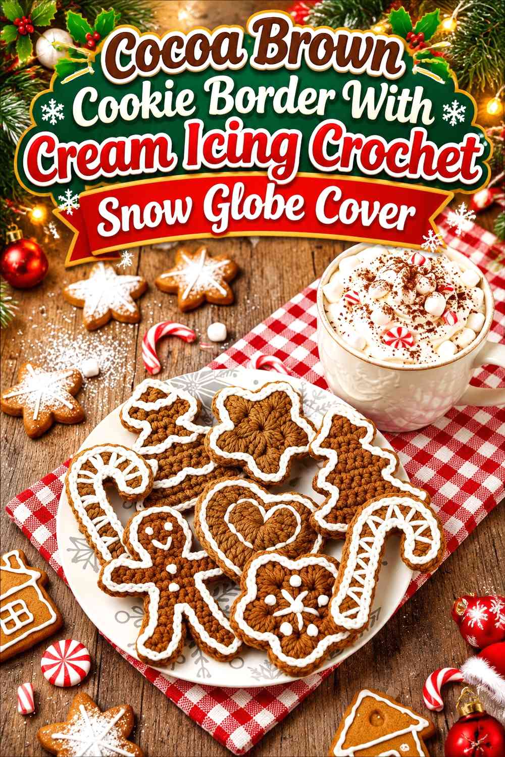 Cocoa Brown Cookie Border With Cream Icing Crochet Snow Globe Cover