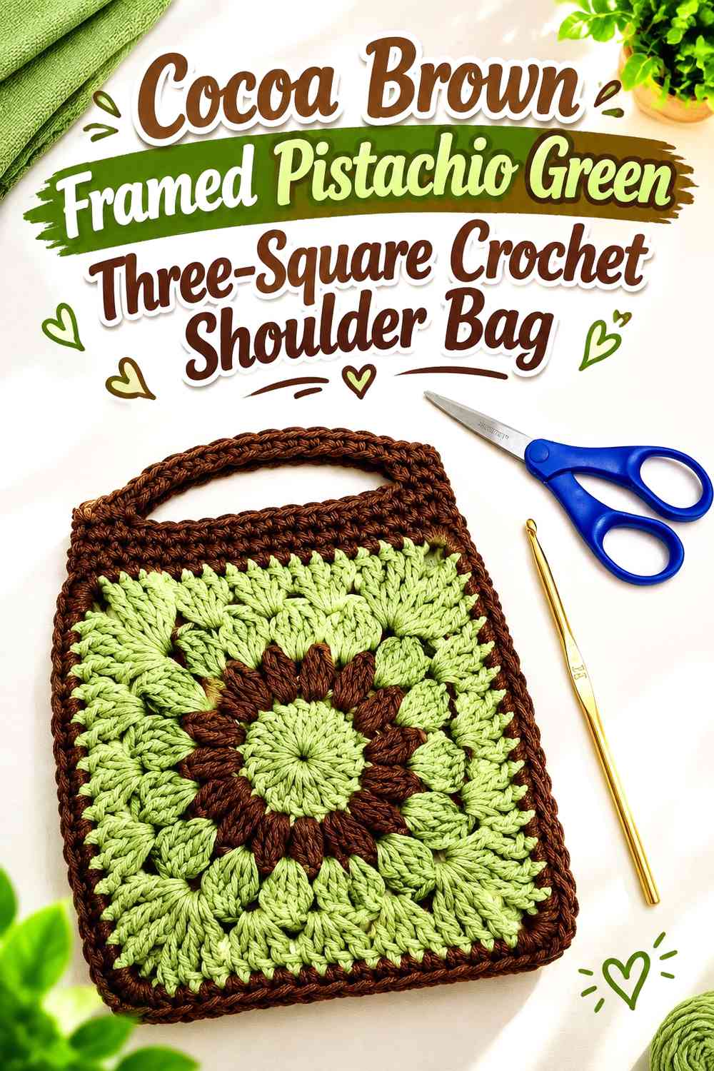 Cocoa Brown Framed Pistachio Green Three-Square Crochet Shoulder Bag