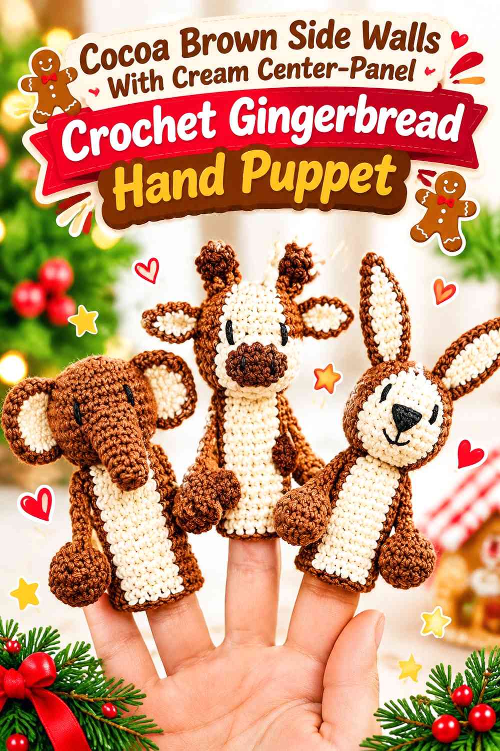 Cocoa Brown Side Walls With Cream Center-Panel Crochet Gingerbread Hand Puppet