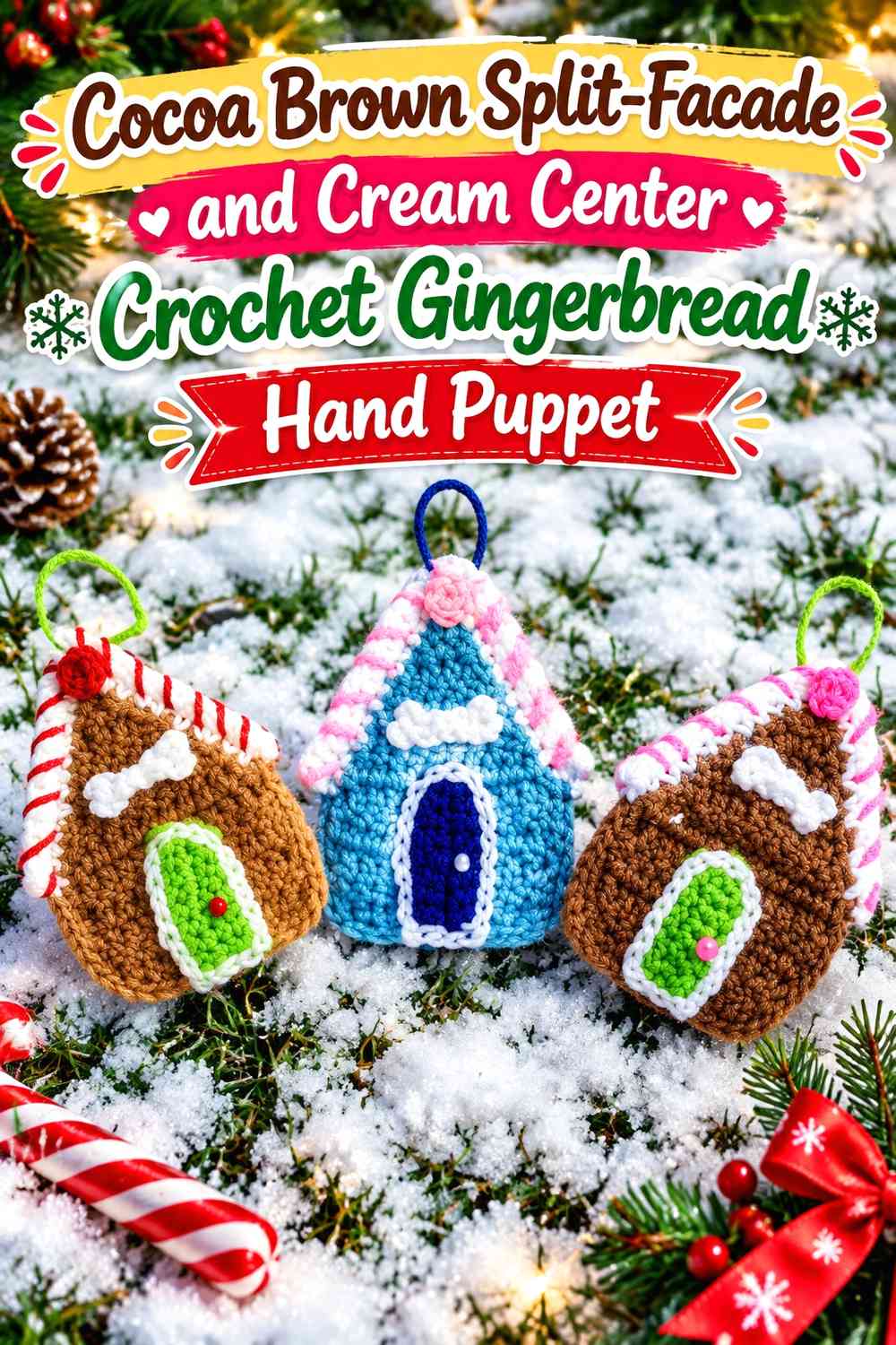 Cocoa Brown Split-Facade and Cream Center Crochet Gingerbread Hand Puppet
