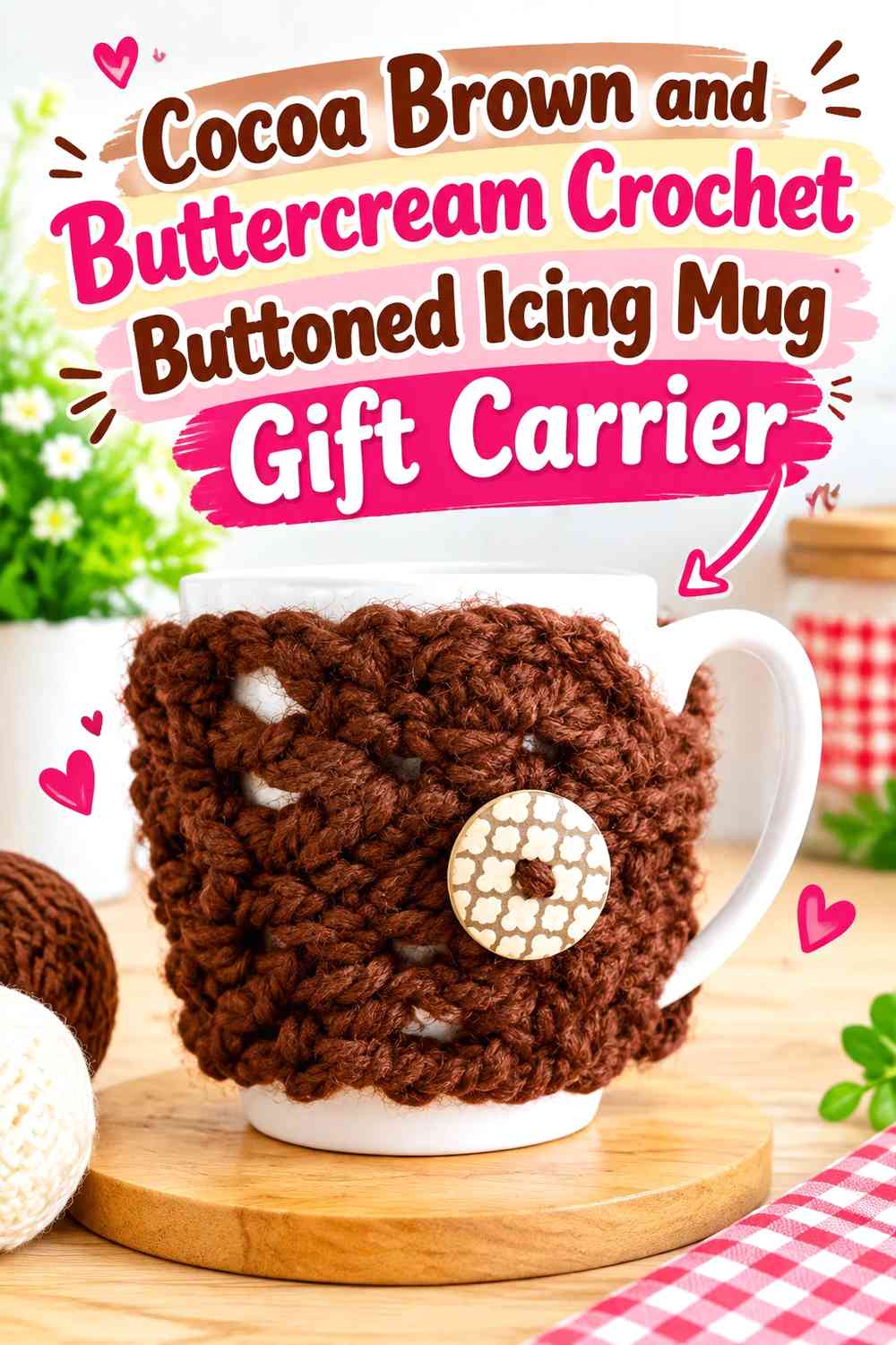 Cocoa Brown and Buttercream Crochet Buttoned Icing Mug Gift Carrier