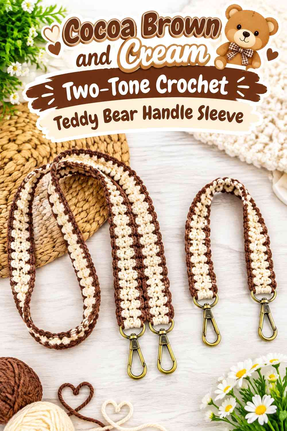 Cocoa Brown and Cream Two-Tone Crochet Teddy Bear Handle Sleeve