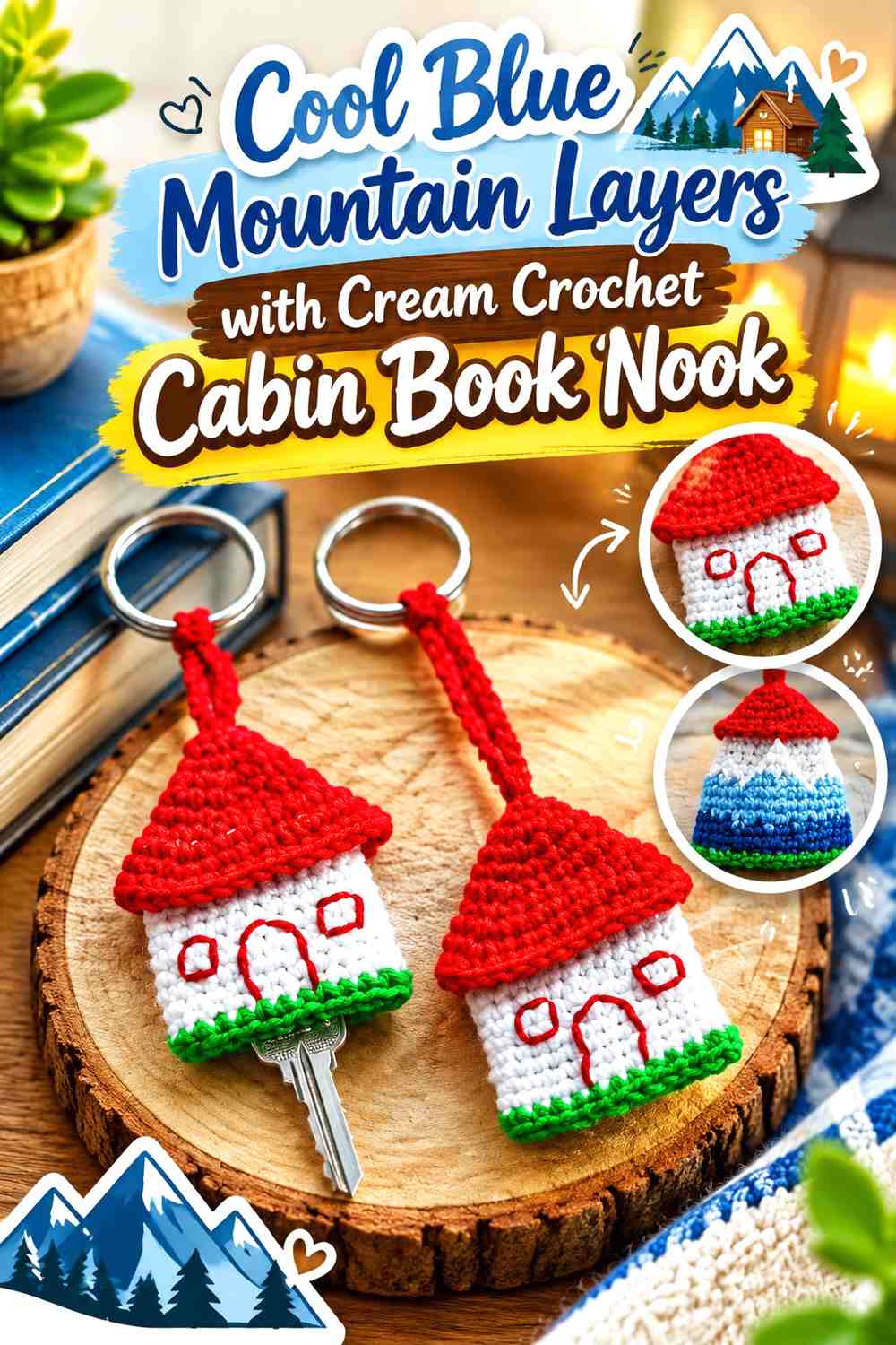 Cool Blue Mountain Layers with Cream Crochet Cabin Book Nook