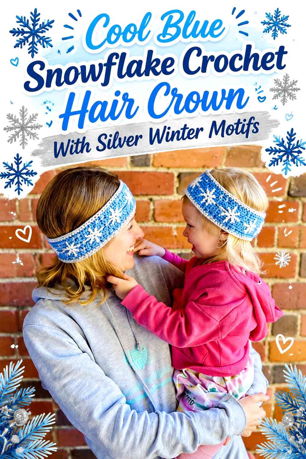 Cool Blue Snowflake Crochet Hair Crown With Silver Winter Motifs