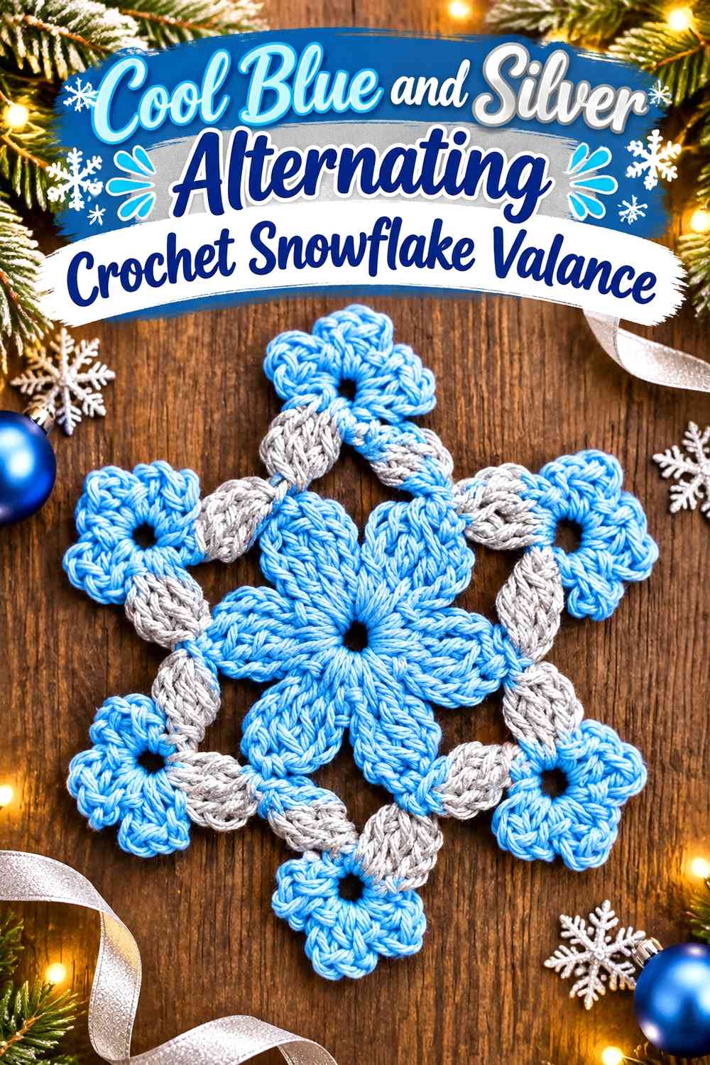 Cool Blue and Silver Alternating Crochet Snowflake Valance