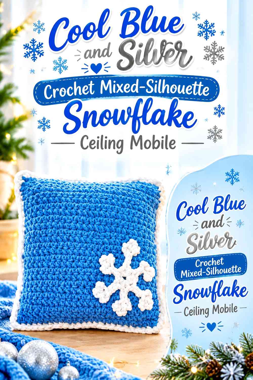 Cool Blue and Silver Crochet Mixed-Silhouette Snowflake Ceiling Mobile