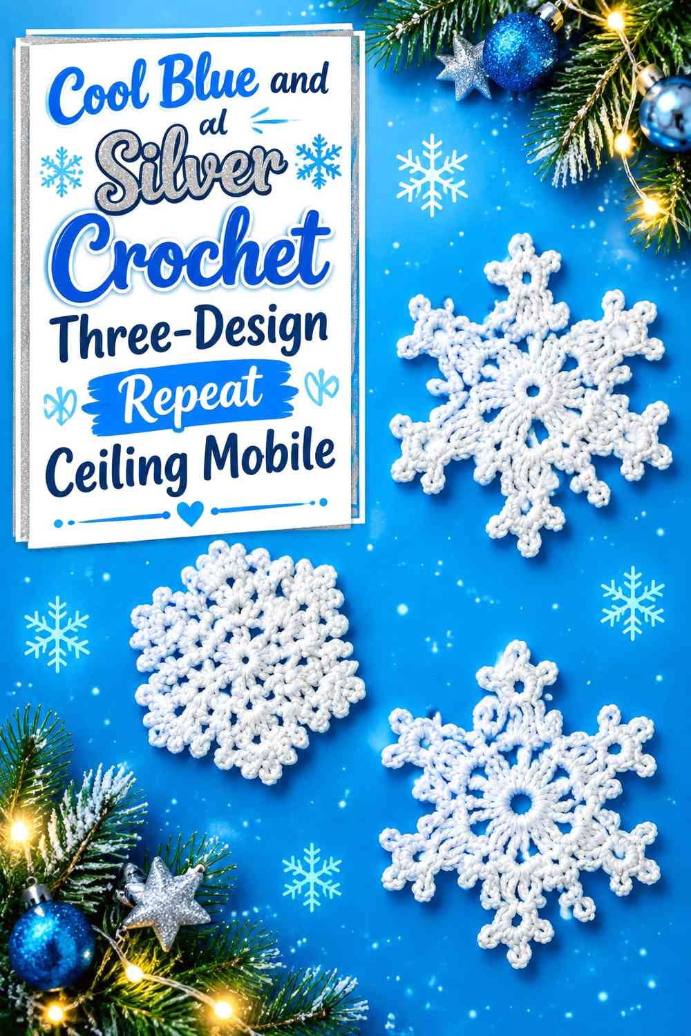 Cool Blue and Silver Crochet Three-Design Repeat Ceiling Mobile