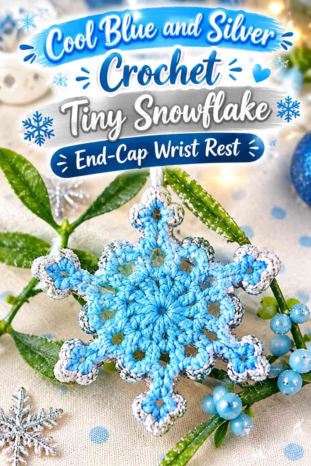 Cool Blue and Silver Crochet Tiny Snowflake End-Cap Wrist Rest