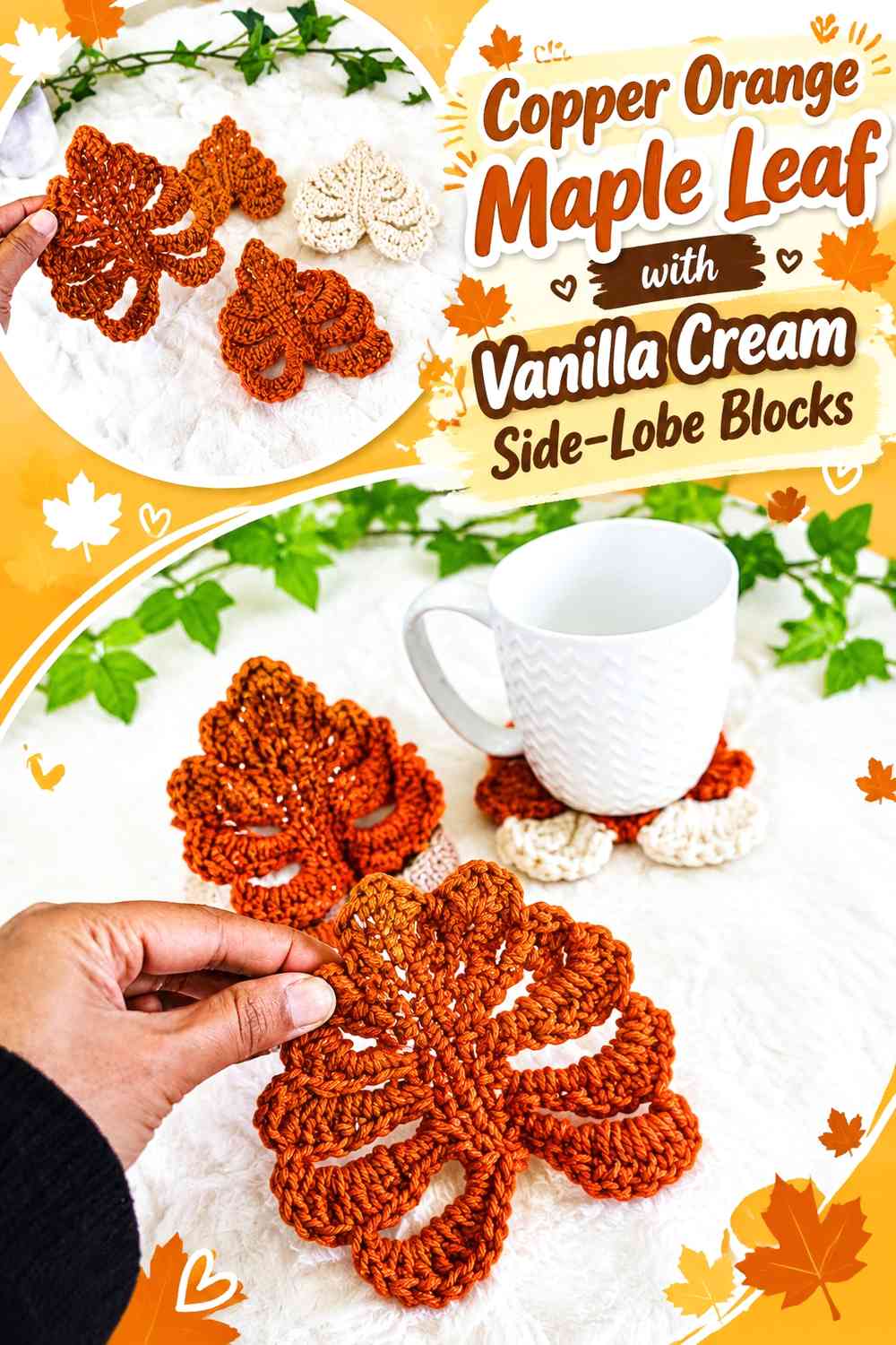 Copper Orange Maple Leaf with Vanilla Cream Side-Lobe Blocks