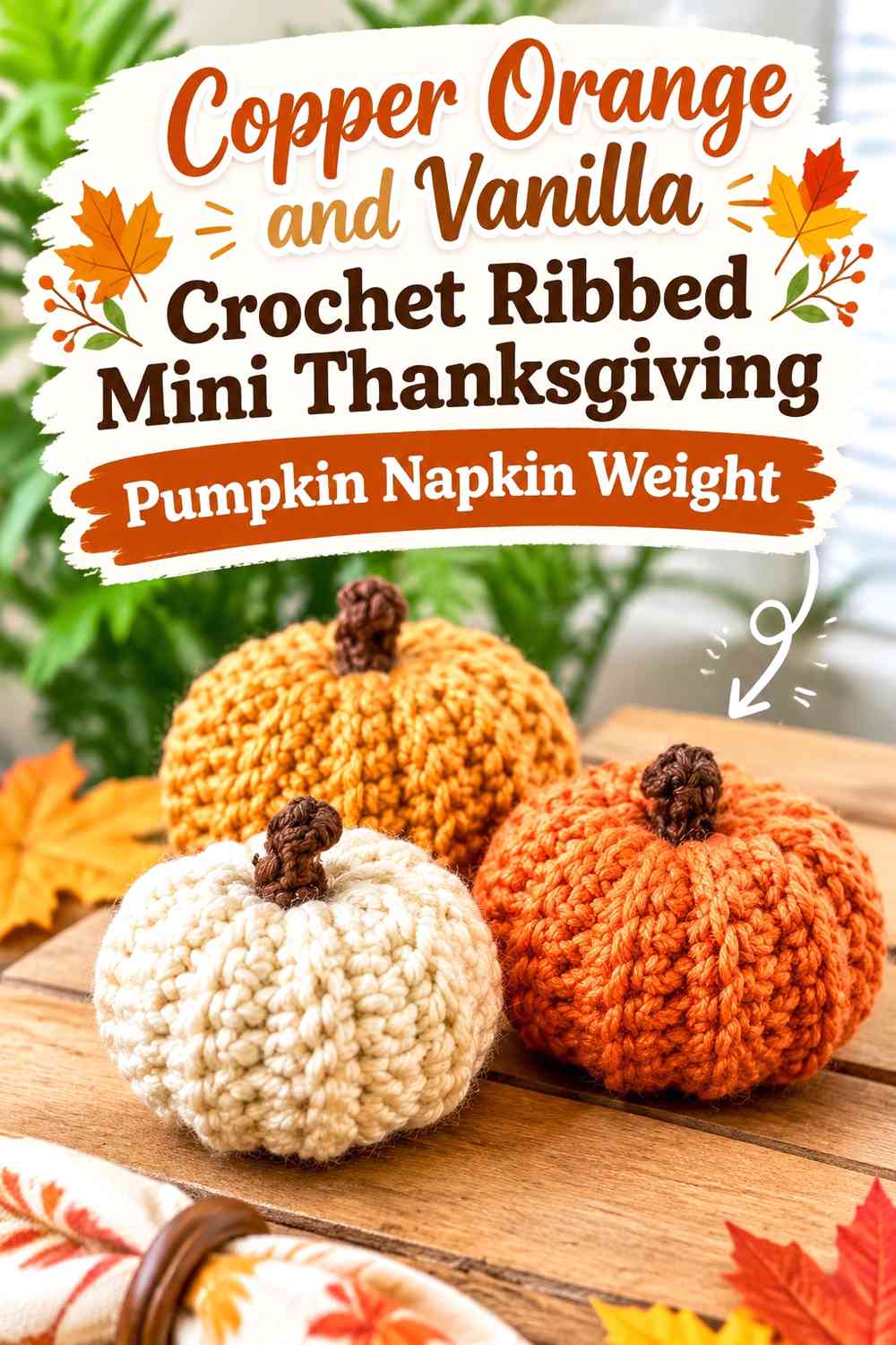 Copper Orange and Vanilla Crochet Ribbed Mini Thanksgiving Pumpkin Napkin Weight