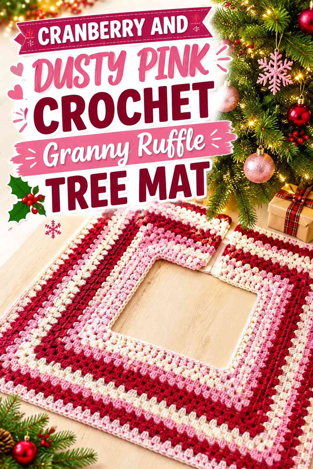 Cranberry and Dusty Pink Crochet Granny Ruffle Tree Mat