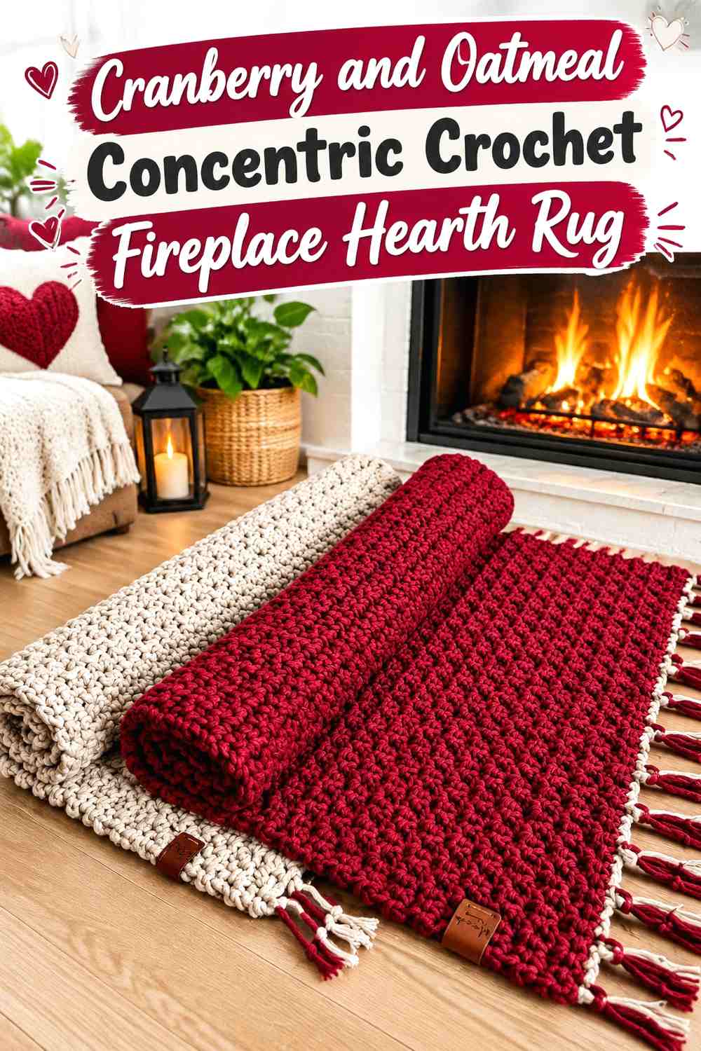 Cranberry and Oatmeal Concentric Crochet Fireplace Hearth Rug