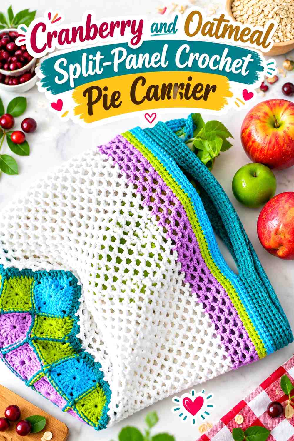 Cranberry and Oatmeal Split-Panel Crochet Pie Carrier
