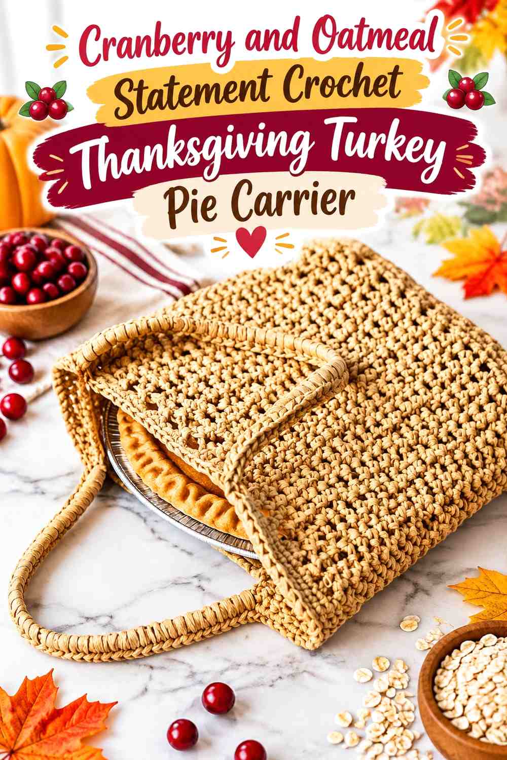 Cranberry and Oatmeal Statement Crochet Thanksgiving Turkey Pie Carrier