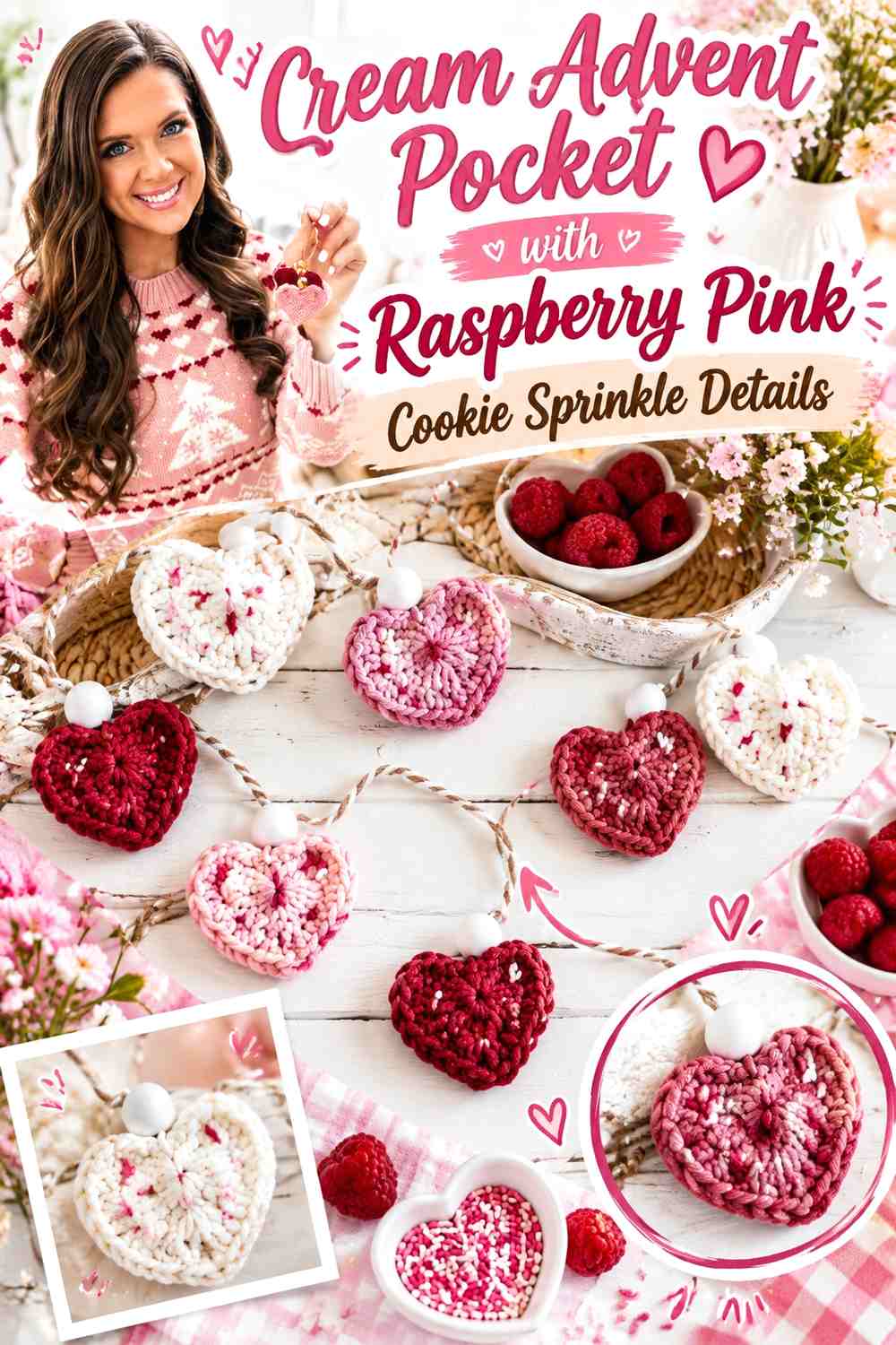 Cream Advent Pocket with Raspberry Pink Cookie Sprinkle Details
