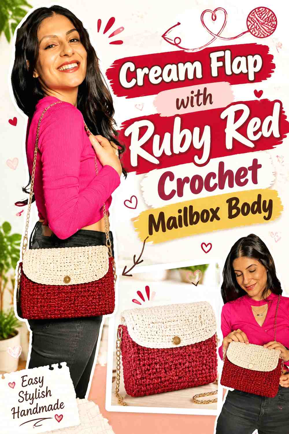 Cream Flap with Ruby Red Crochet Mailbox Body