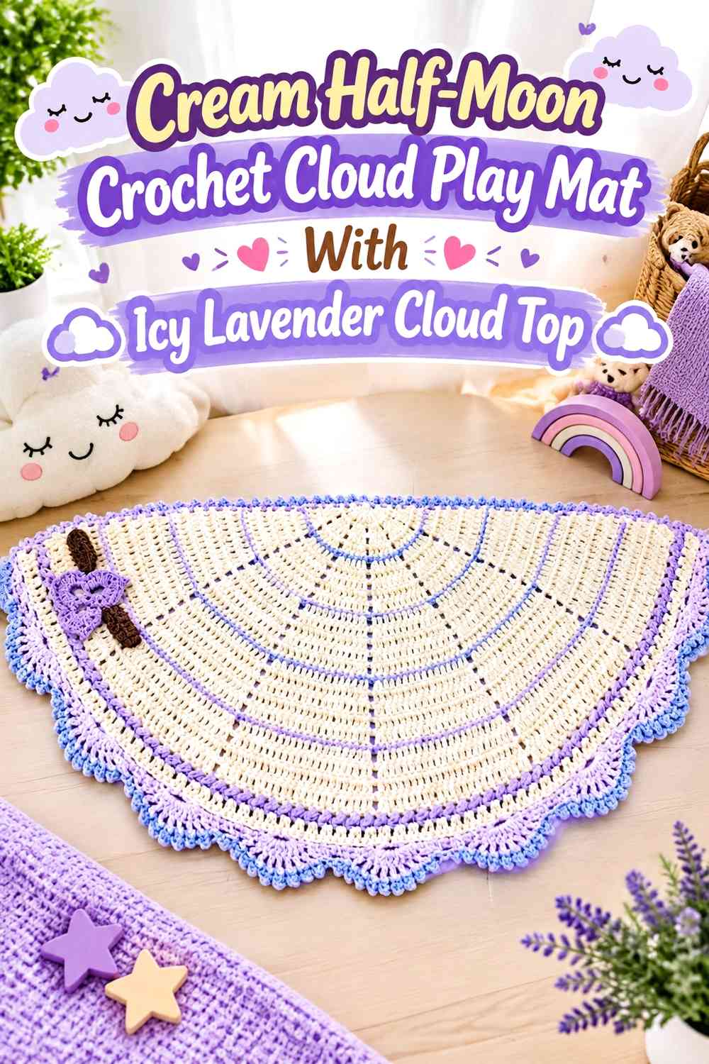 Cream Half-Moon Crochet Cloud Play Mat With Icy Lavender Cloud Top