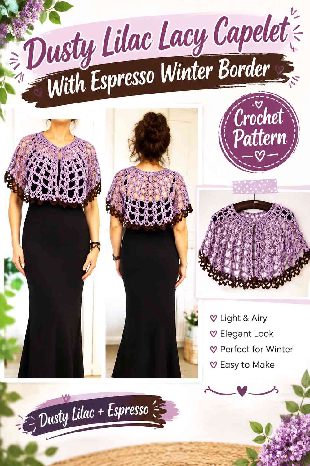 Dusty Lilac Lacy Capelet With Espresso Winter Border