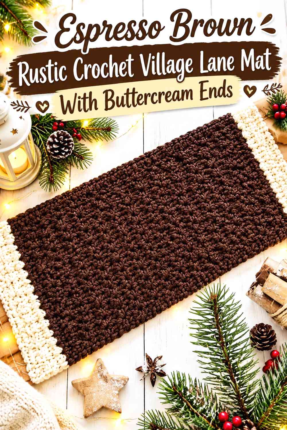 Espresso Brown Rustic Crochet Village Lane Mat With Buttercream Ends