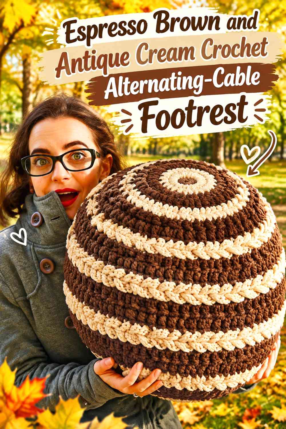 Espresso Brown and Antique Cream Crochet Alternating-Cable Footrest