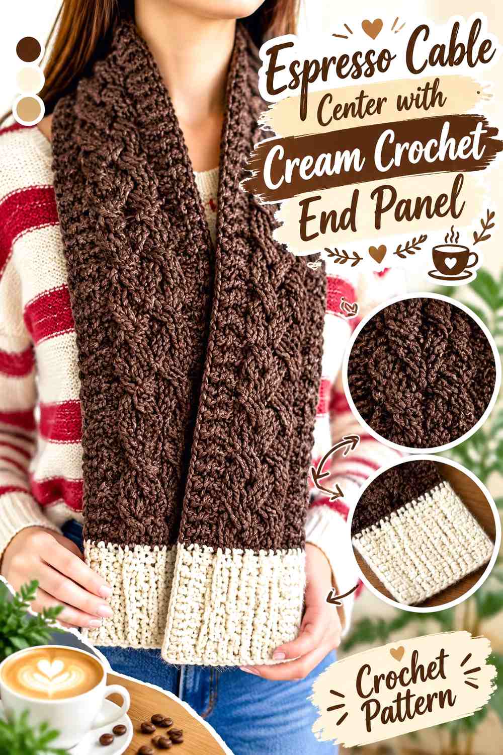 Espresso Cable Center with Cream Crochet End Panel