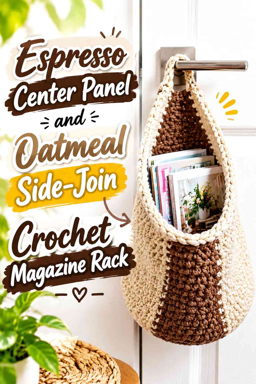 Espresso Center Panel and Oatmeal Side-Join Crochet Magazine Rack
