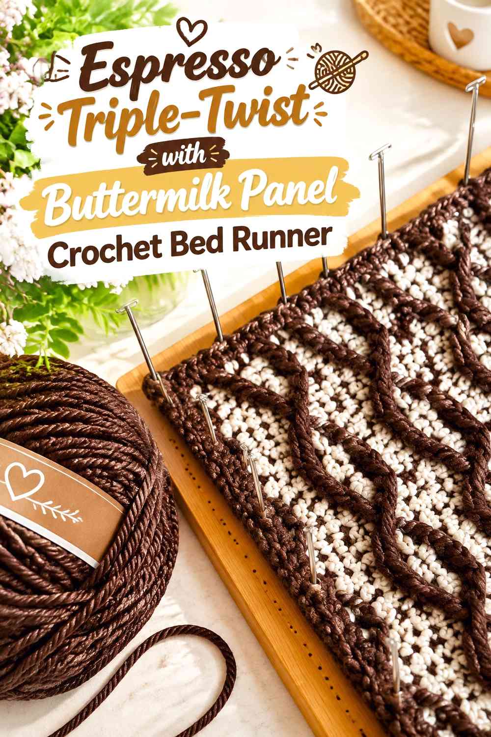 Espresso Triple-Twist with Buttermilk Panel Crochet Bed Runner