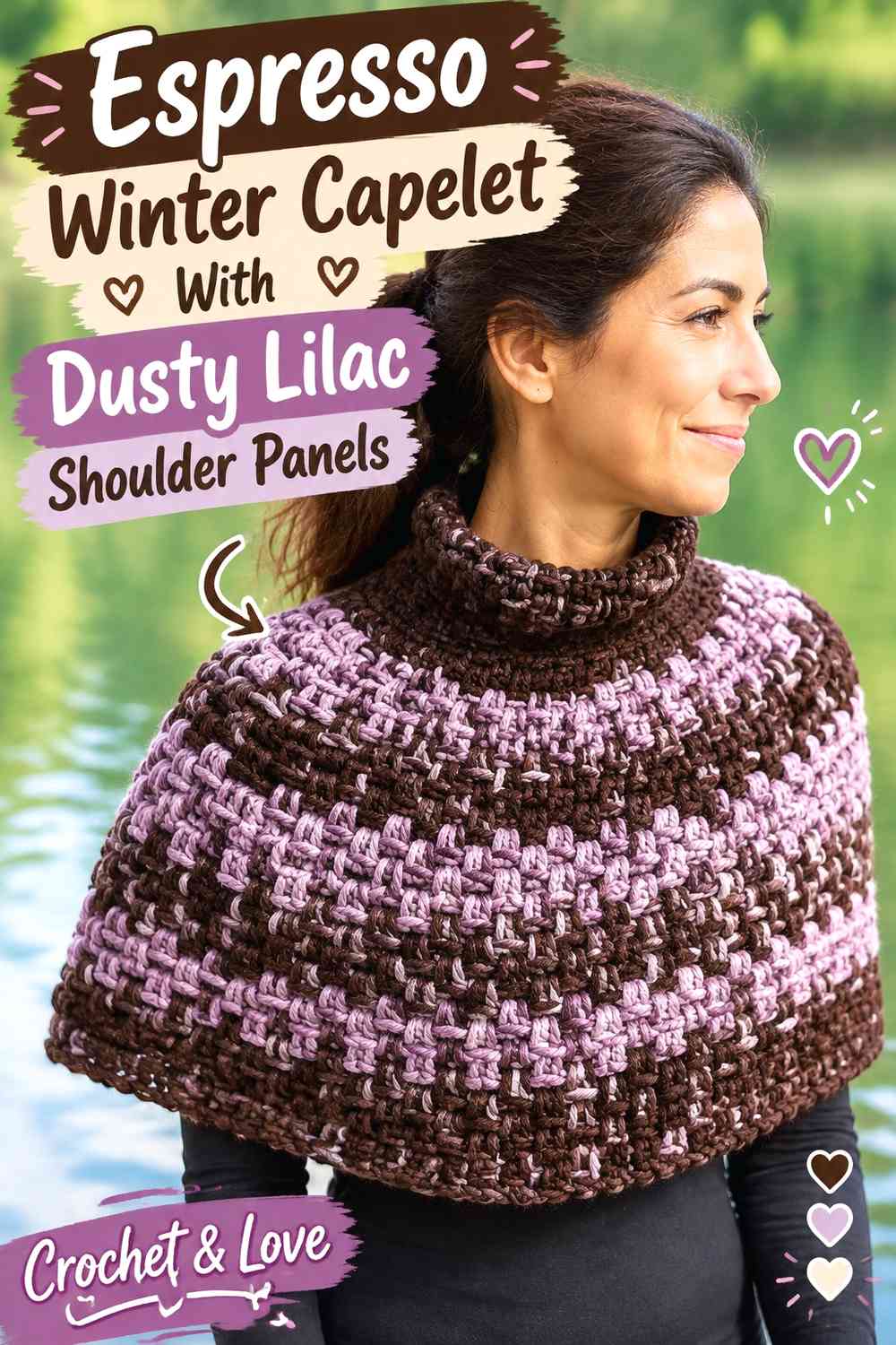 Espresso Winter Capelet With Dusty Lilac Shoulder Panels
