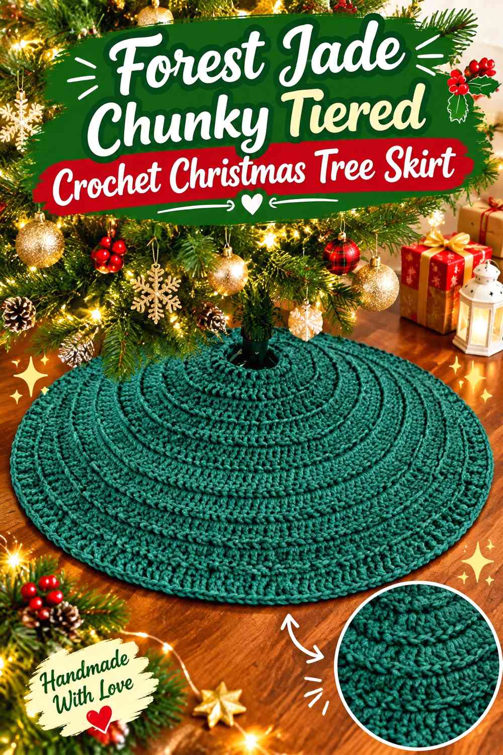 Forest Jade Chunky Tiered Crochet Christmas Tree Skirt